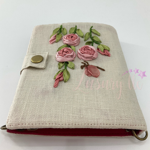 Pink Tiny Rose Embroidery Passport Wallet & Silk Mask, Wedding Gift, Versatile - Picture 5 of 15